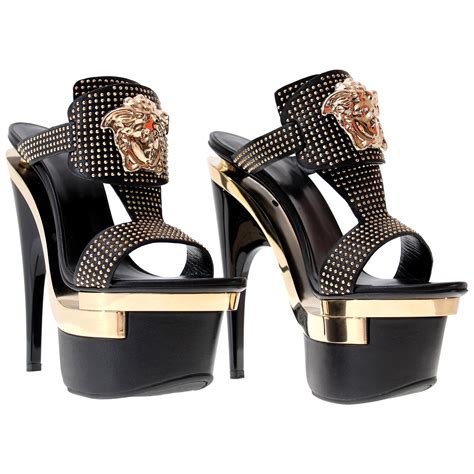 versace metallic leather platform sandals|Versace platform heels price.